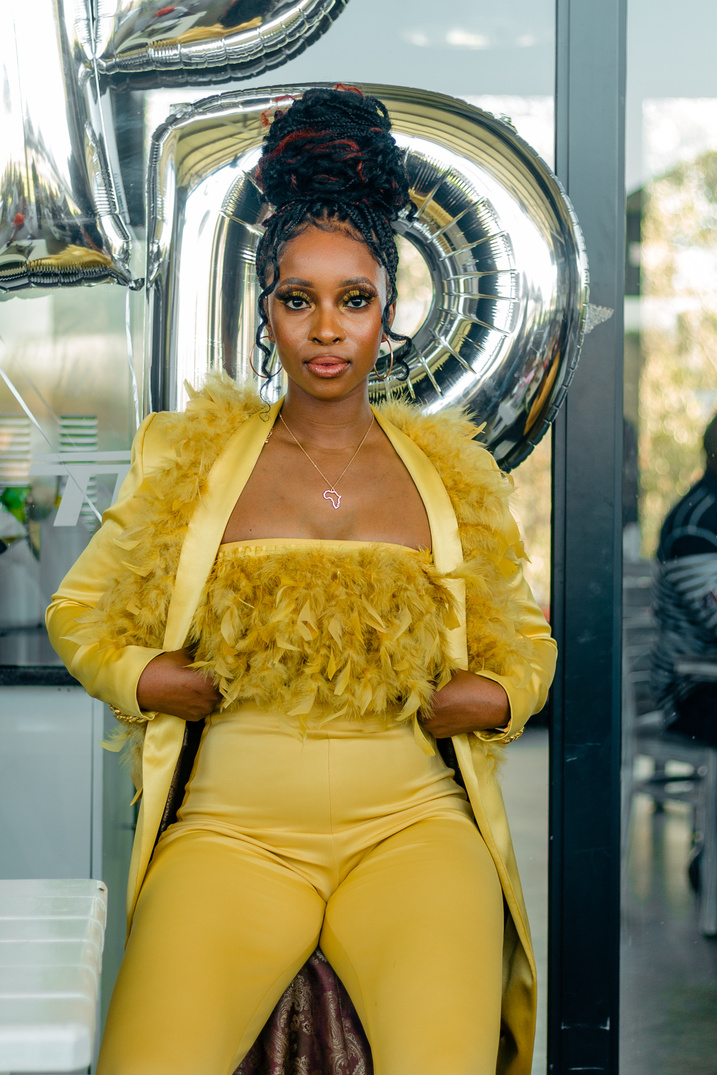 Stylish Woman Wearing Yellow Clothes